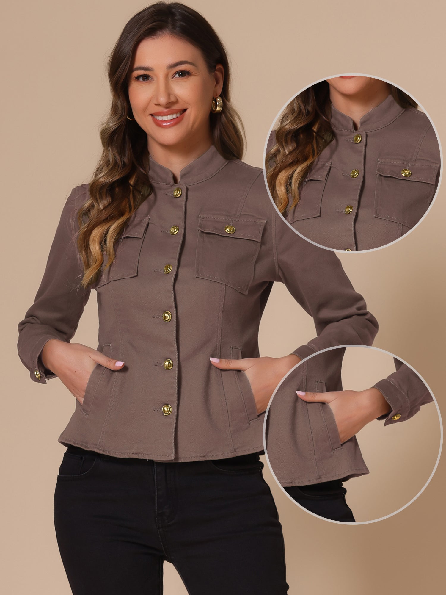 Casual Denim Classic Stand Collar Long Sleeve Jean Jacket