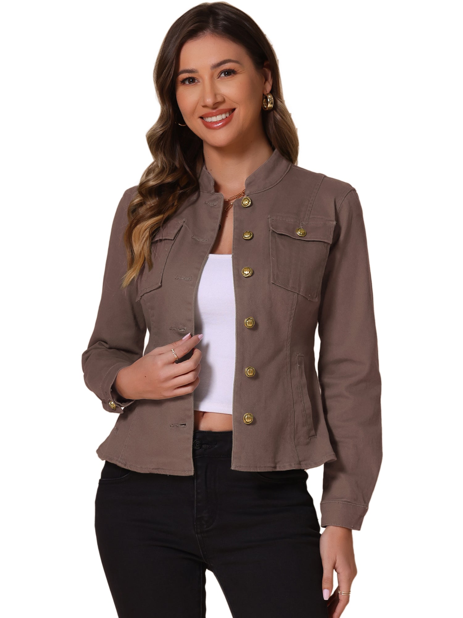 Casual Denim Classic Stand Collar Long Sleeve Jean Jacket