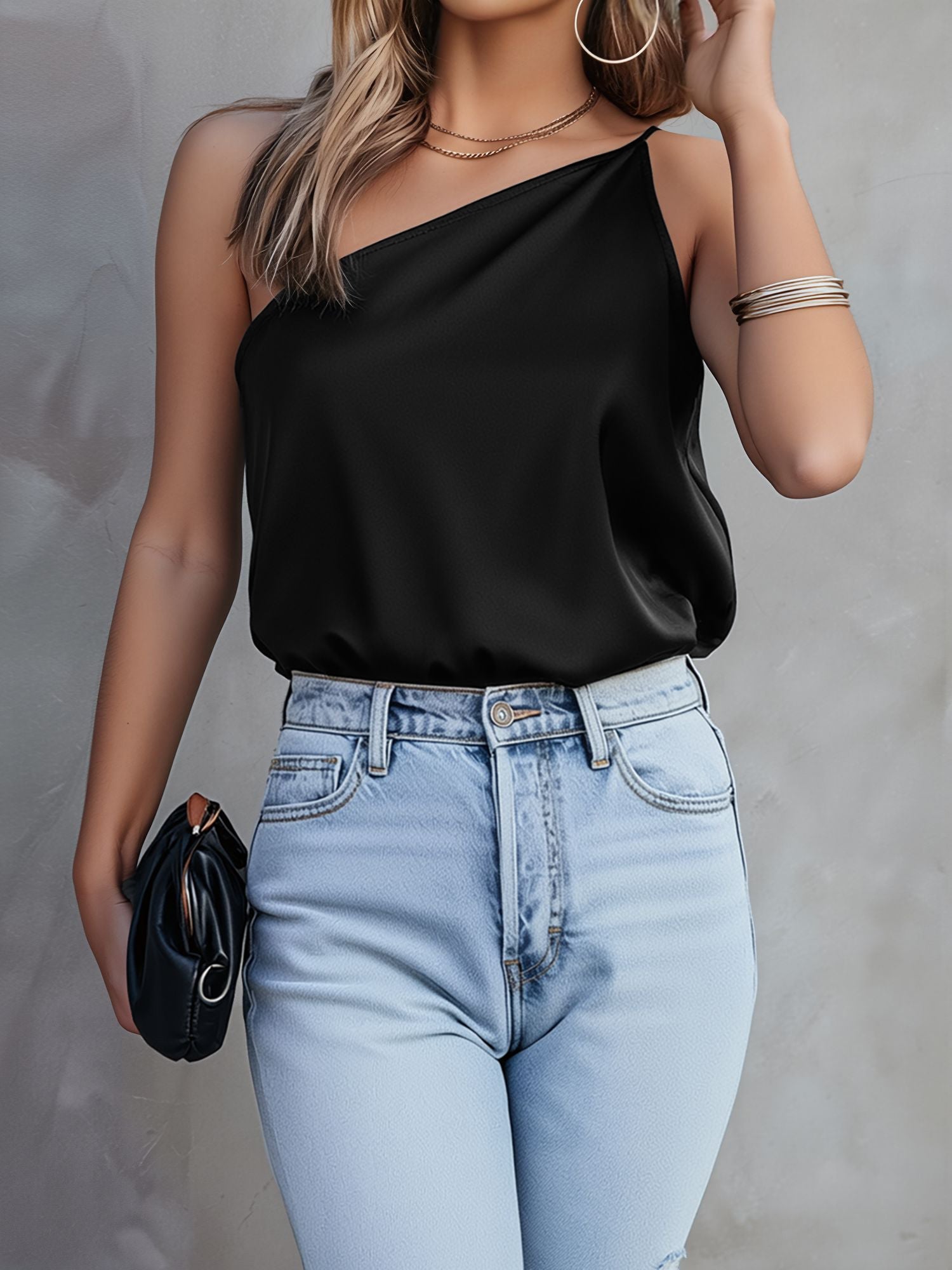 Spring/Summer Casual Off-the-Shoulder Satin Spaghetti-Strap Top for Women
