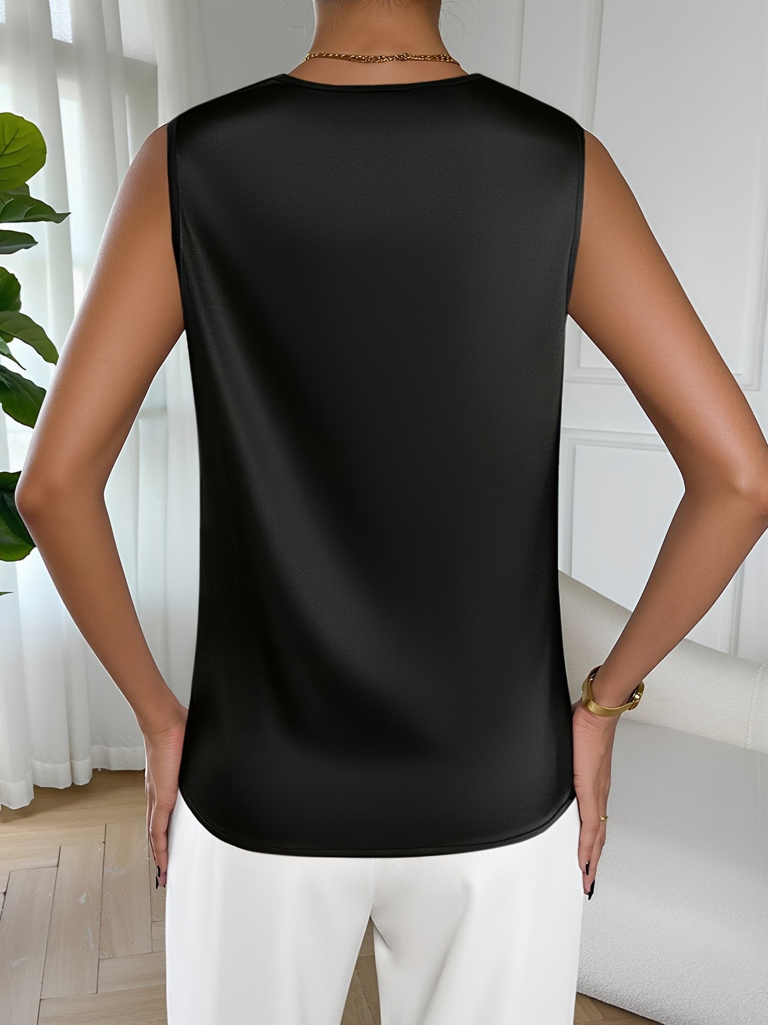 Satin Cowl Neck Sleeveless Work Blouse