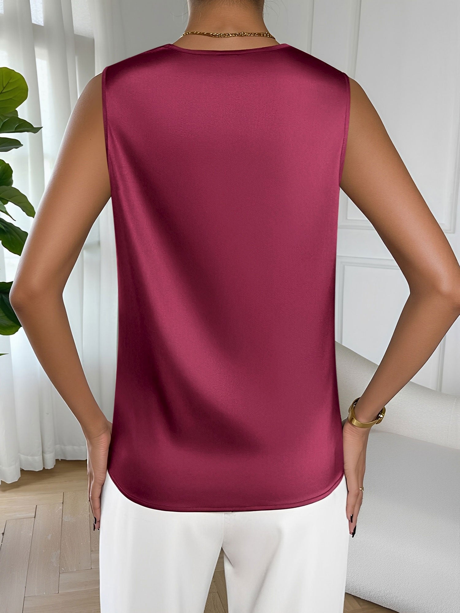 Satin Cowl Neck Sleeveless Work Blouse