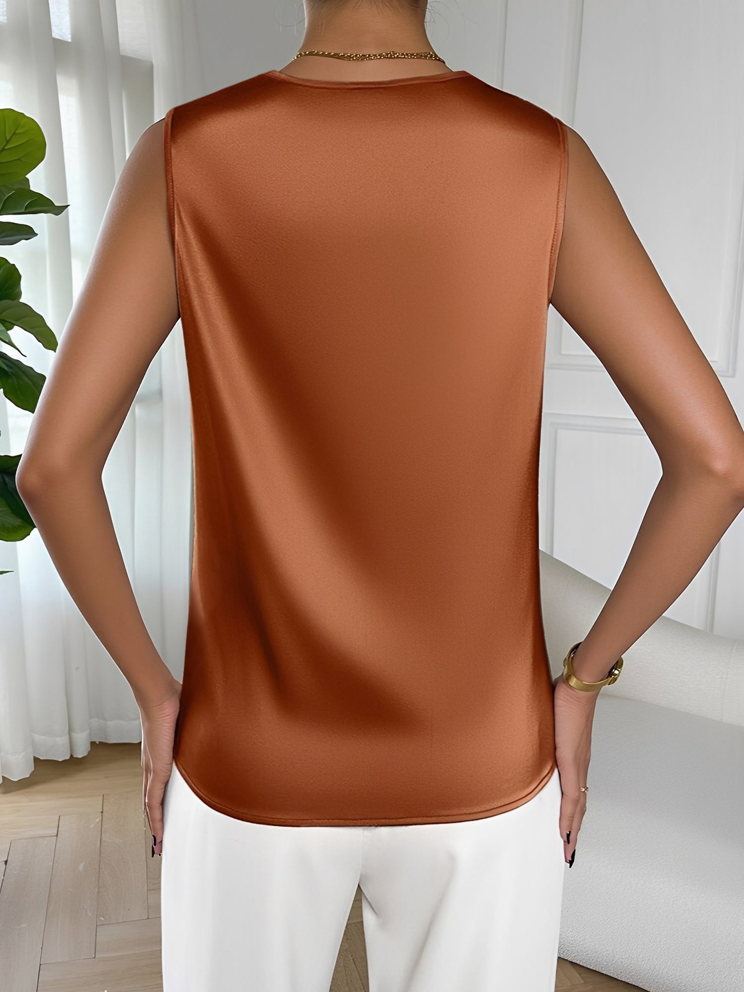 Satin Cowl Neck Sleeveless Work Blouse