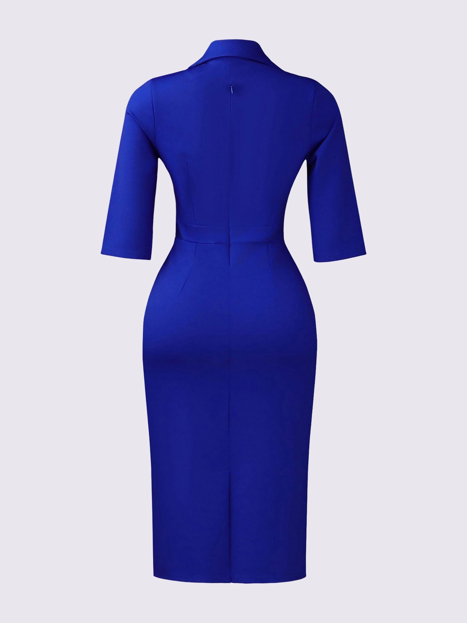 3/4 Sleeves Notch Lapel Midi Sheath Dress