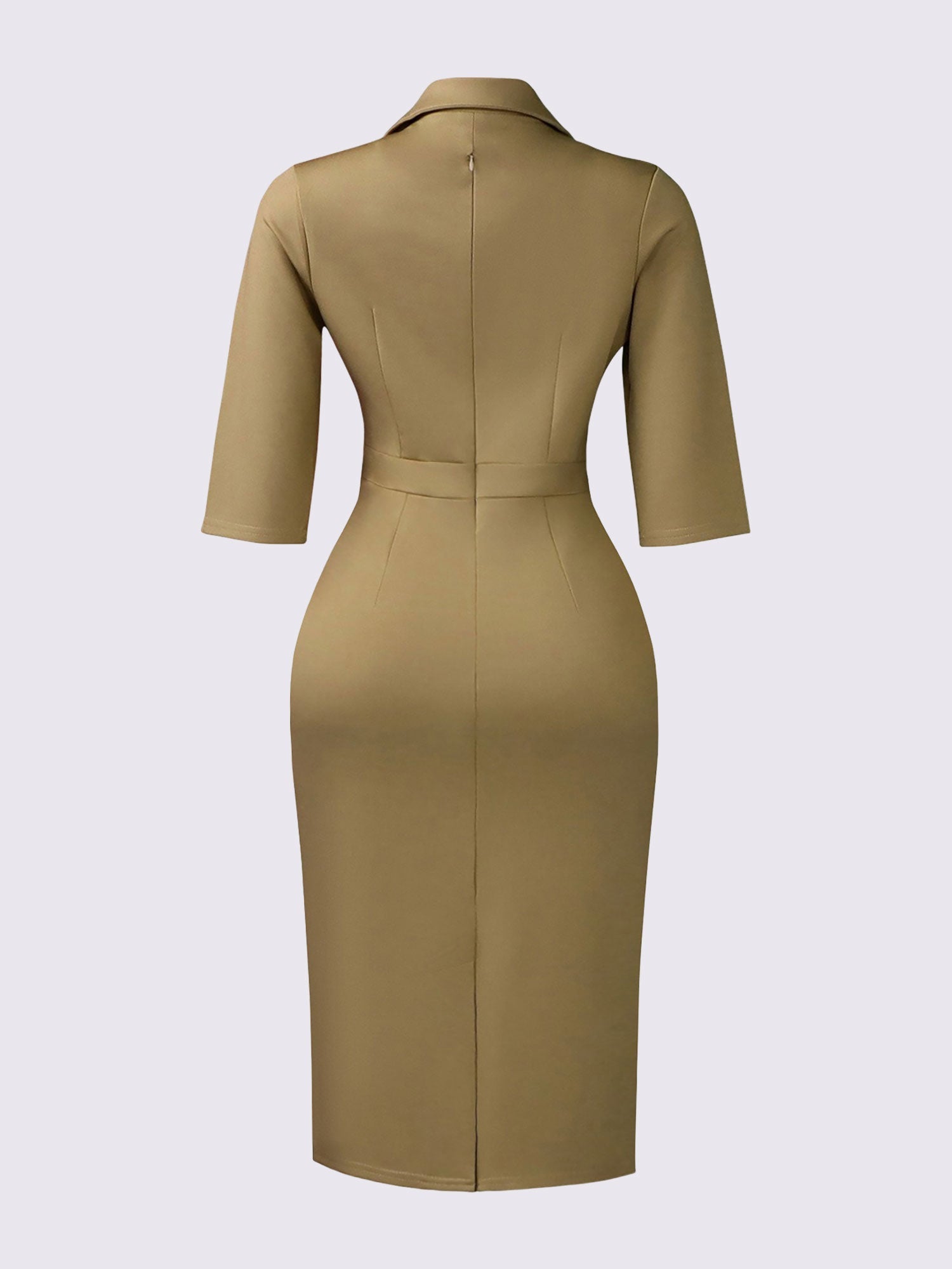 3/4 Sleeves Notch Lapel Midi Sheath Dress