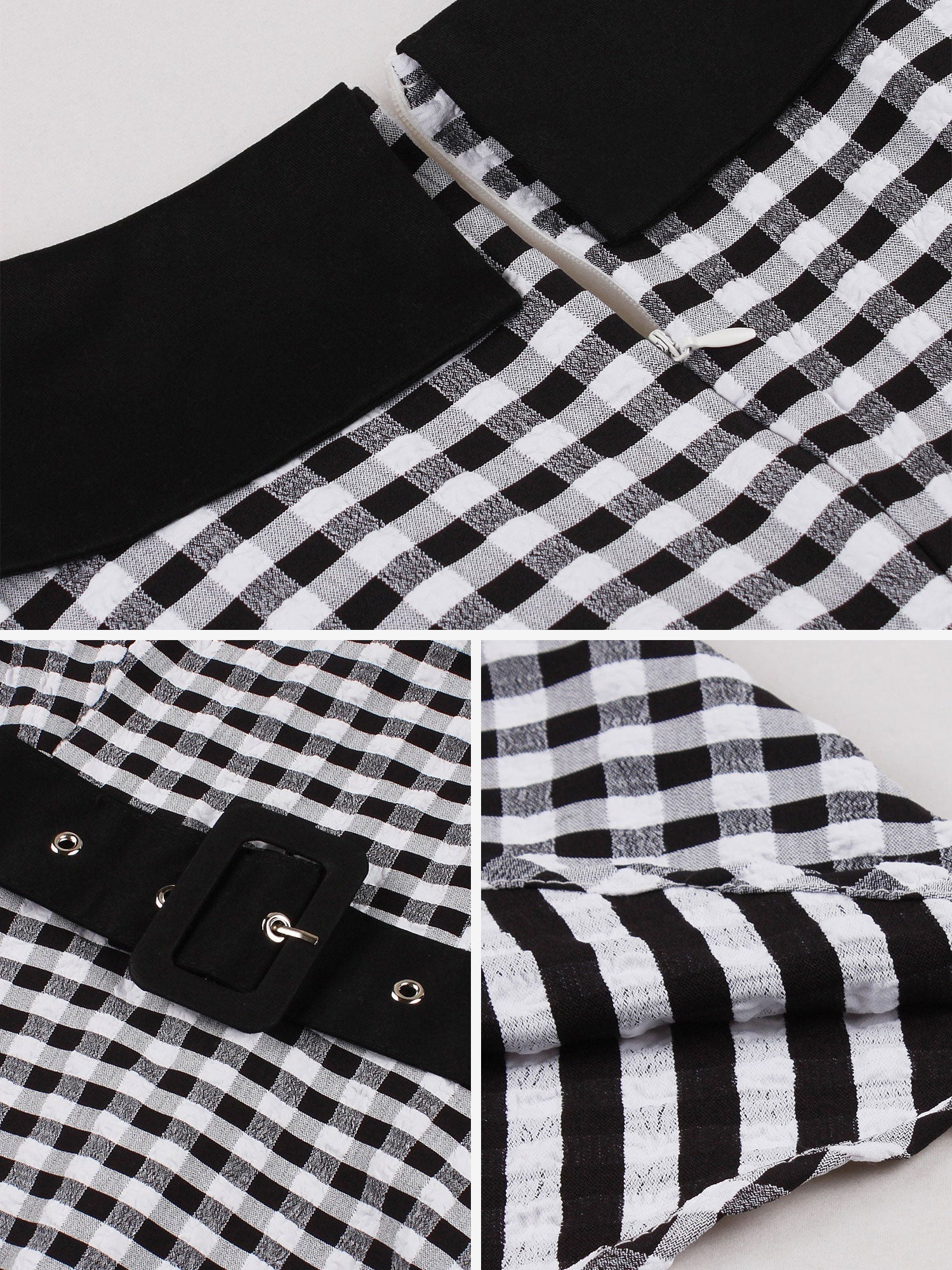Colorblock Gingham Short Sleeve Belted Retro Swing Dress
