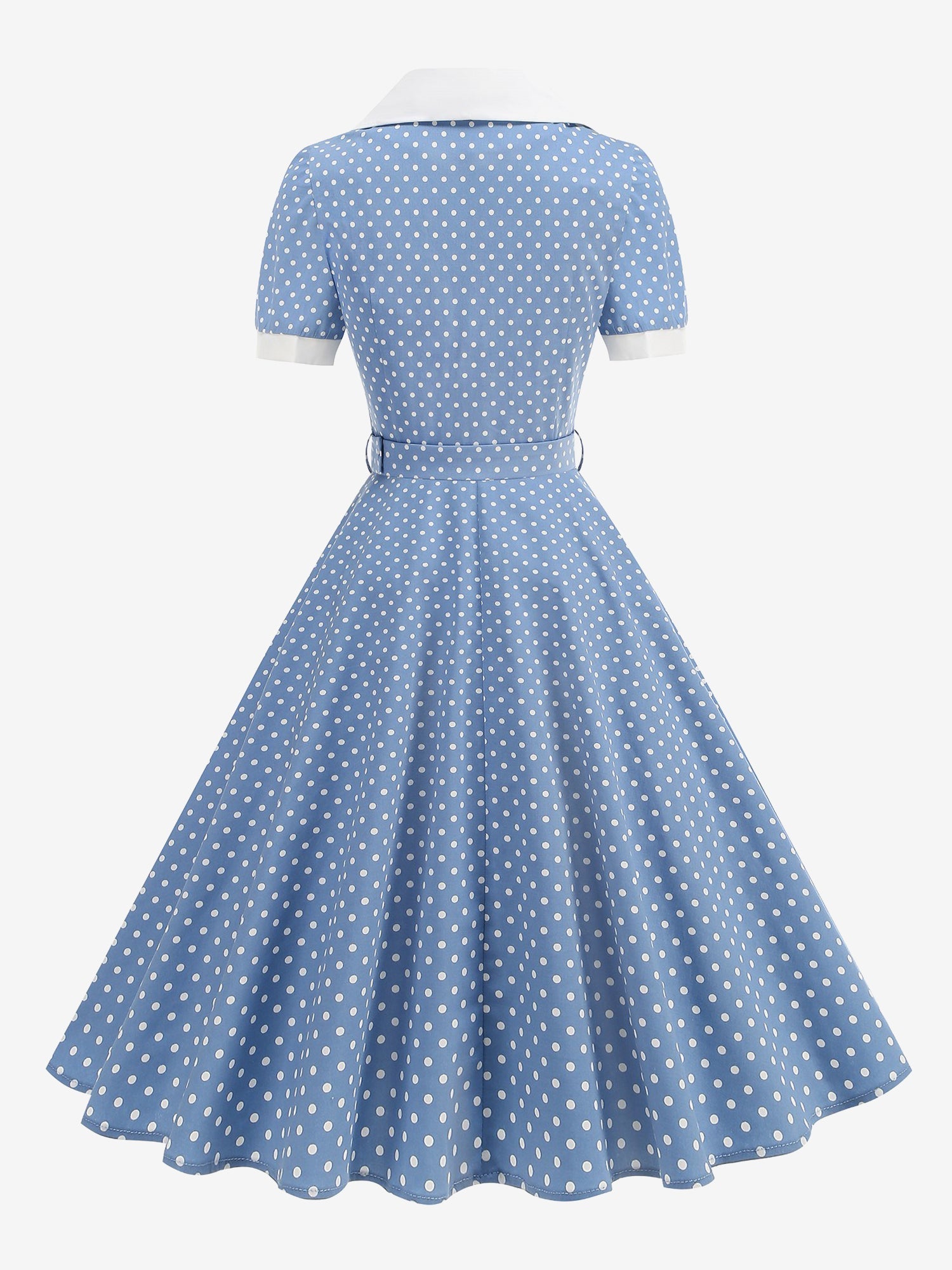Polka Dots Lapel Button Down Belted Midi Swing Dress