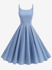 Retro Polka Dot Backless Spaghetti Strap Midi Swing Dress
