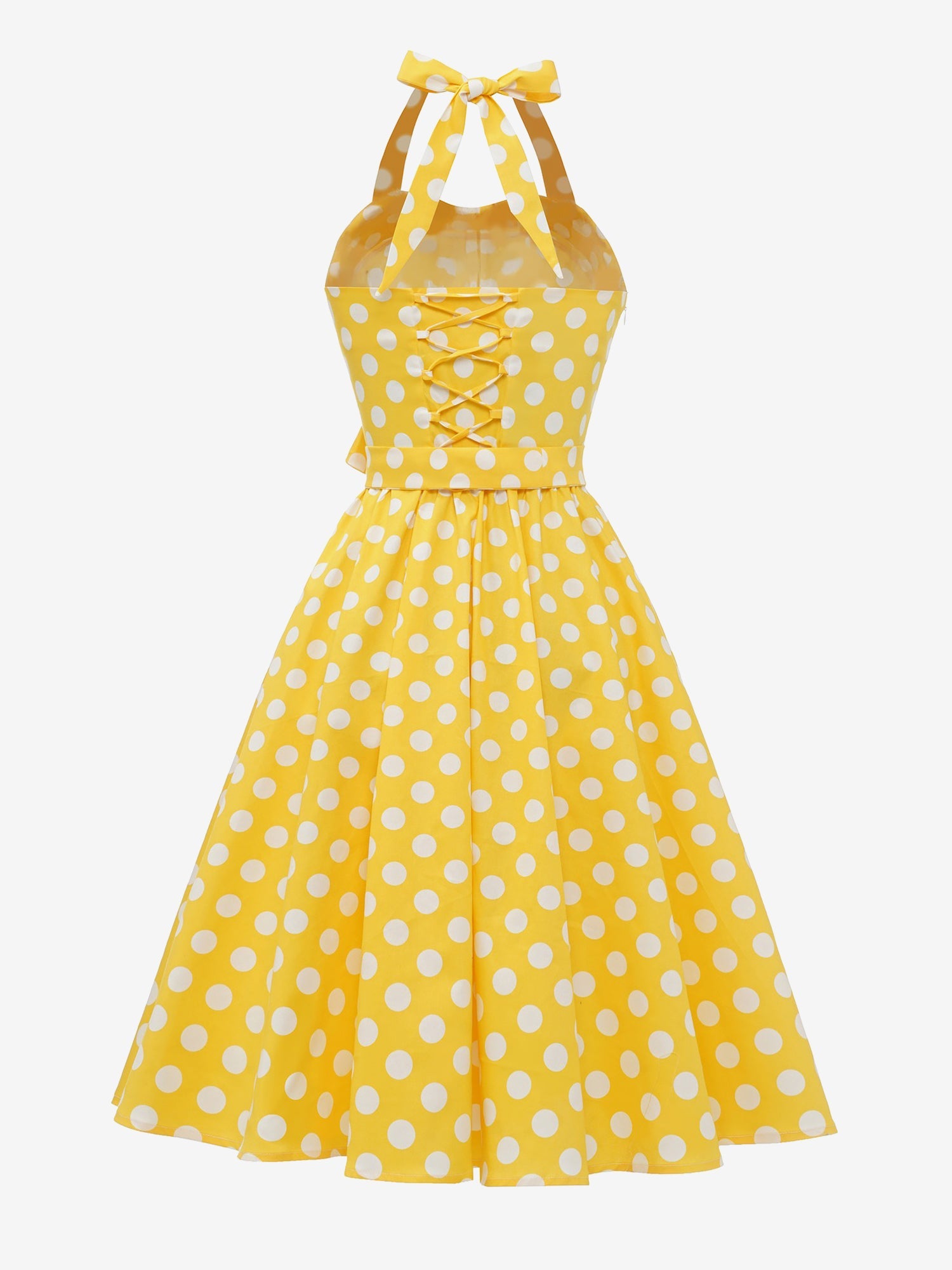 Vintage Polka Dot Lace-Up Halter Neck A-Line Dress