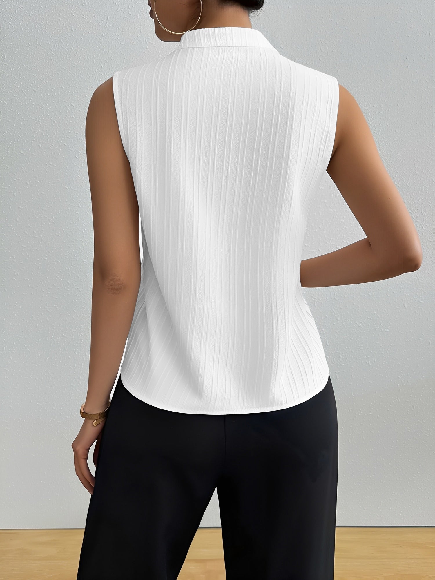 Solid Color Sleeveless Textured Work Blouse