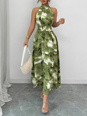 Halter Neck Sleeveless Smocked Resort Beach Dress