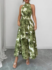 Halter Neck Sleeveless Smocked Resort Beach Dress
