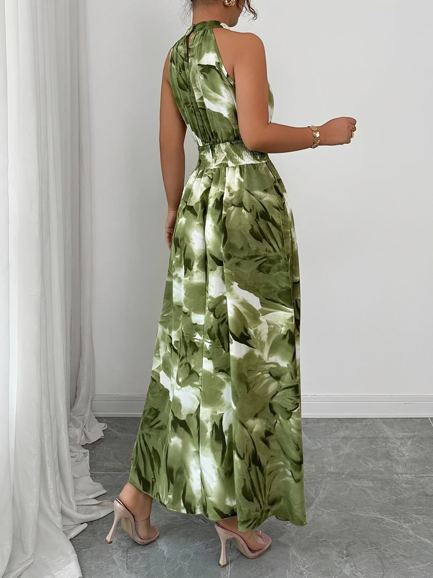 Halter Neck Sleeveless Smocked Resort Beach Dress