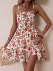 Floral Spaghetti Strap Smocked A-Line Mini Dress