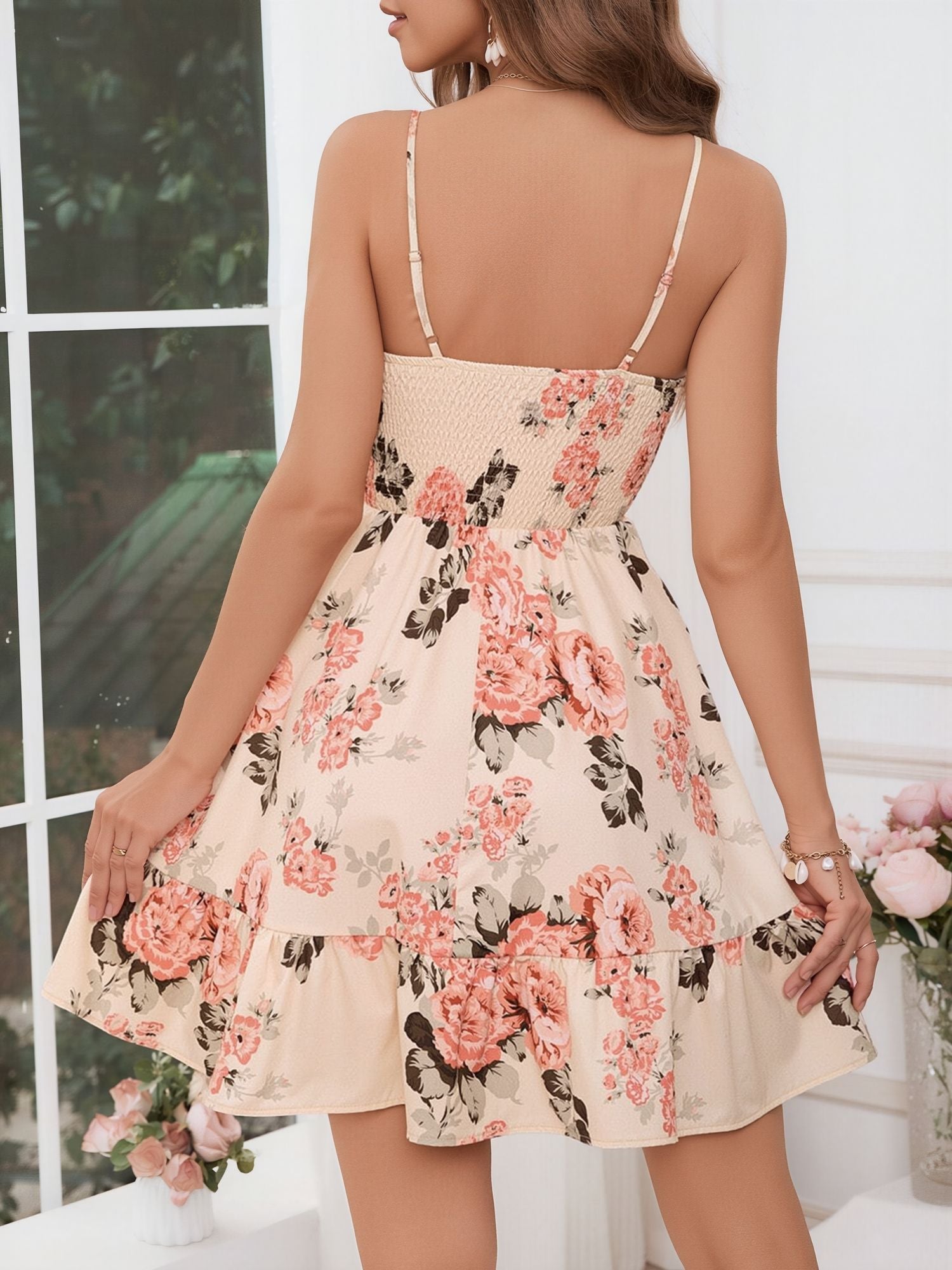 Floral Spaghetti Strap Smocked A-Line Mini Dress