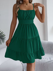 Spaghetti Strap Sleeveless Tiered A-Line Dress