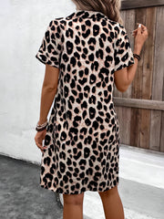 Leopard Print Casual Short Sleeve Knee Length Dress
