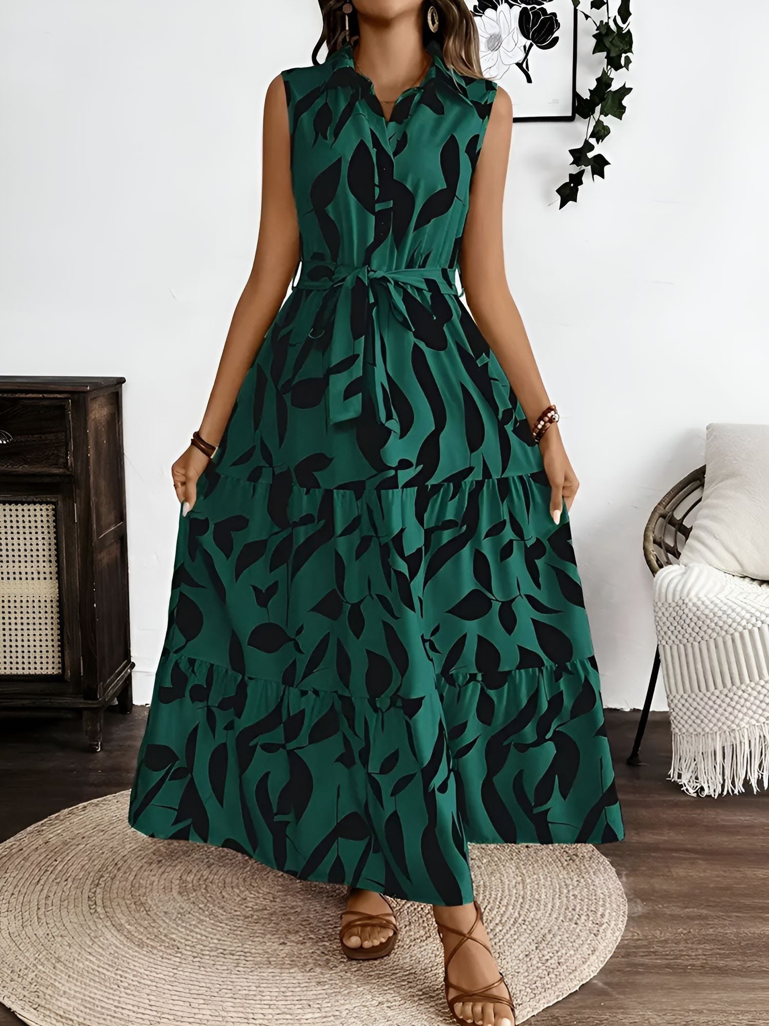 Floral Printed Sleeveless A-Line Tiered Dress