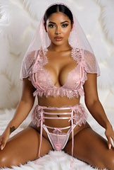 Peek-A-Boo Bra with Eyelash Lace 4 Piece Set