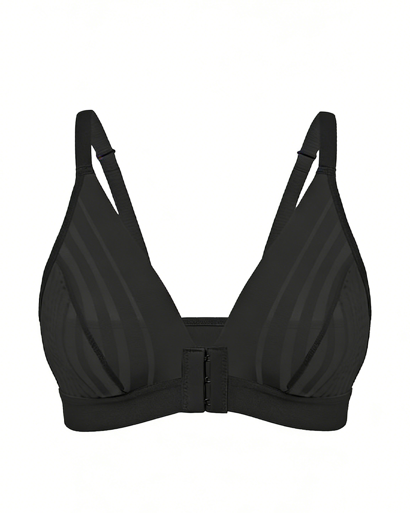 Sexy Striped Mesh Panel Non-Padded Wireless Front-Fastening Women's Bra