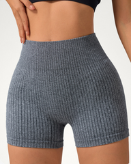 Seamless Ribbed High-Waisted Tummy Control Butt-Lifting Sports Shorts