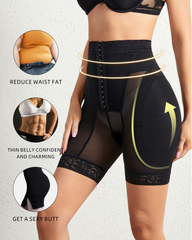 High-Waisted Button-Front Mesh Shaping Panties For Hip And Buttock Enhancement And Tummy Control