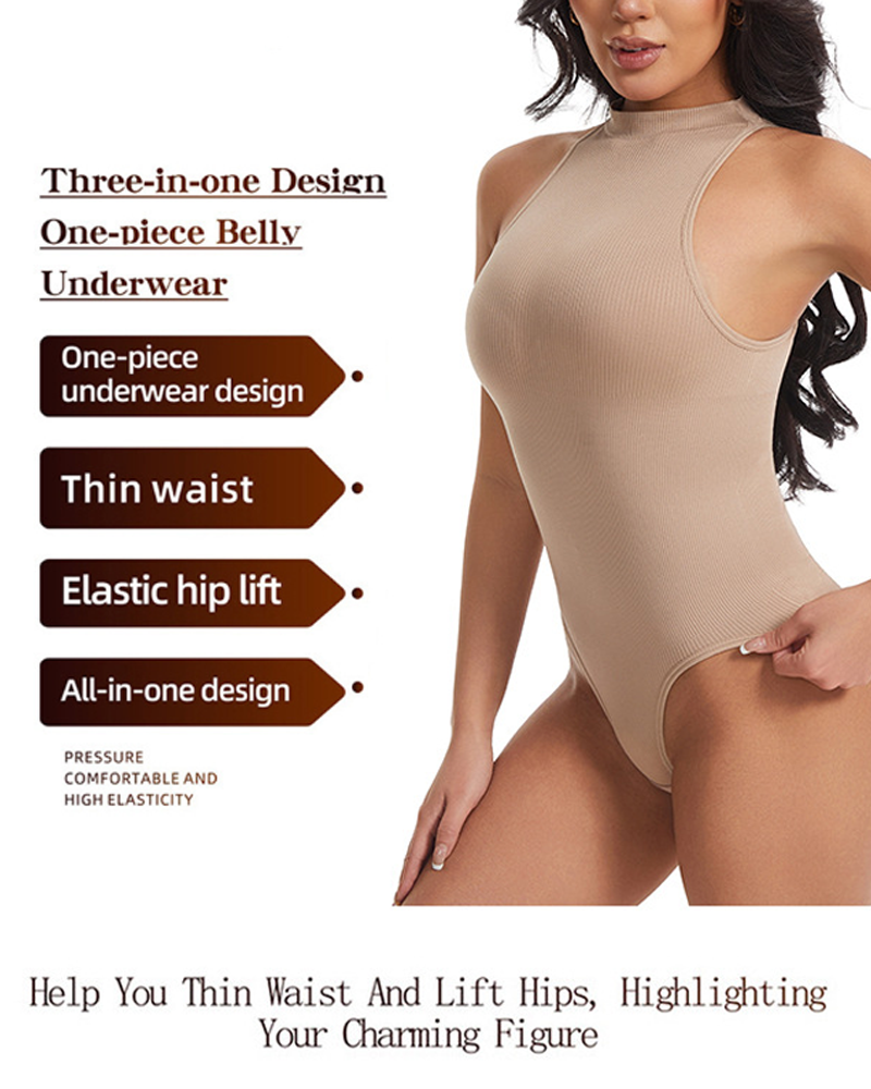 High-Neck Round-Neck Sleeveless Tight-Fitting Tummy-Control Bodysuit