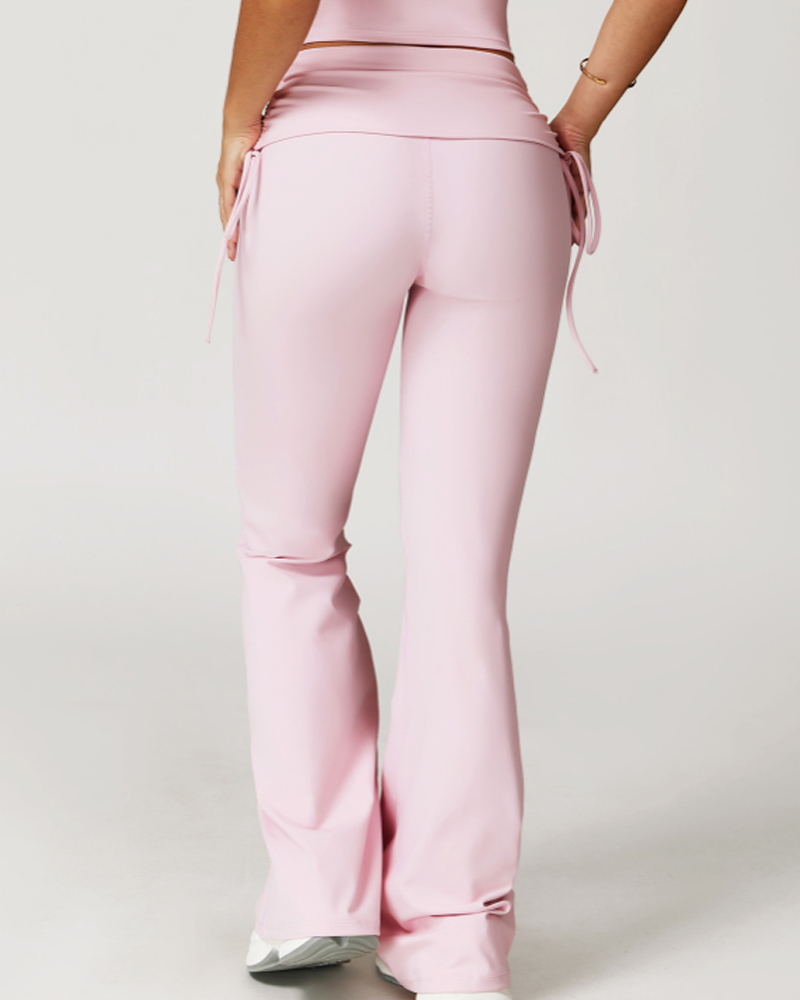 Fold Over High Waist Nude Feel Flared Yoga Workout Pants