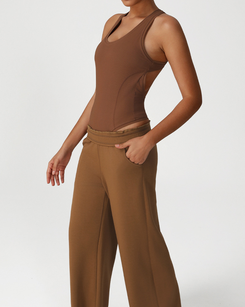 Ribbed U-Neck Cross-Back Sleeveless Tummy Control Bodysuit