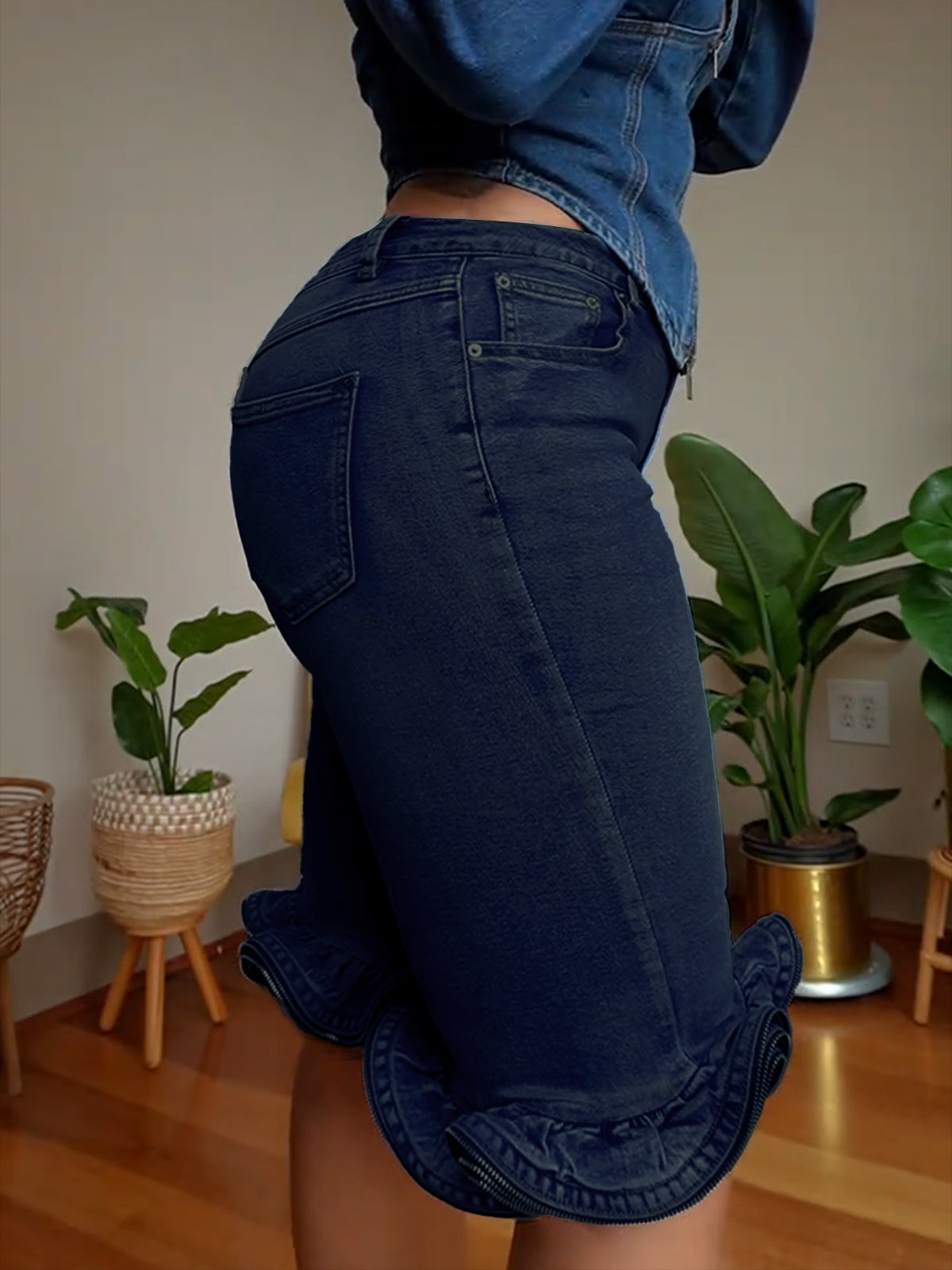 High Waisted Lace Denim Shorts