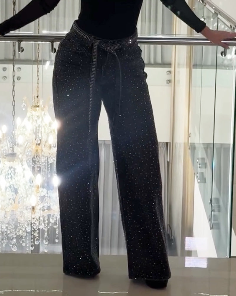 Diamond-Studded Straight-Leg Jeans