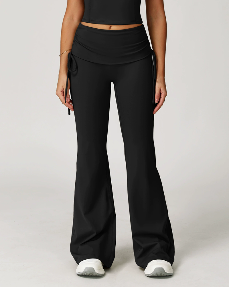 Fold Over High Waist Nude Feel Flared Yoga Workout Pants