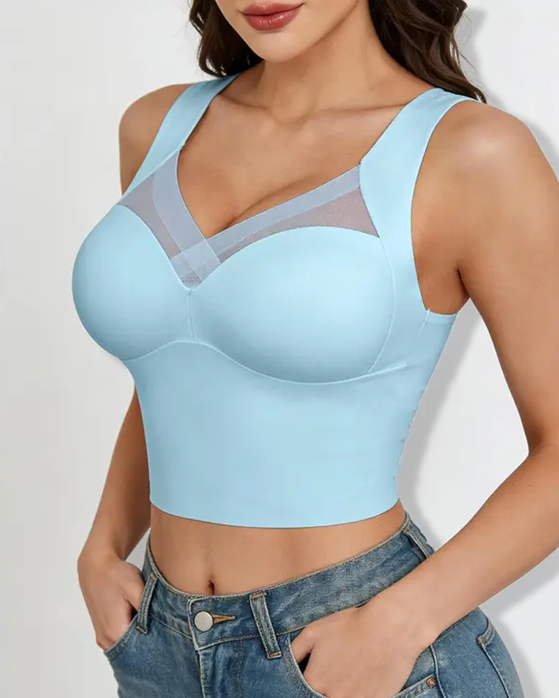 Seamless Mesh Deep V-Neck Wire-Free Built-In Support Shaping Top