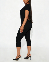U-Neck Short Sleeve Bodycon Shaping Capri Jumpsuit