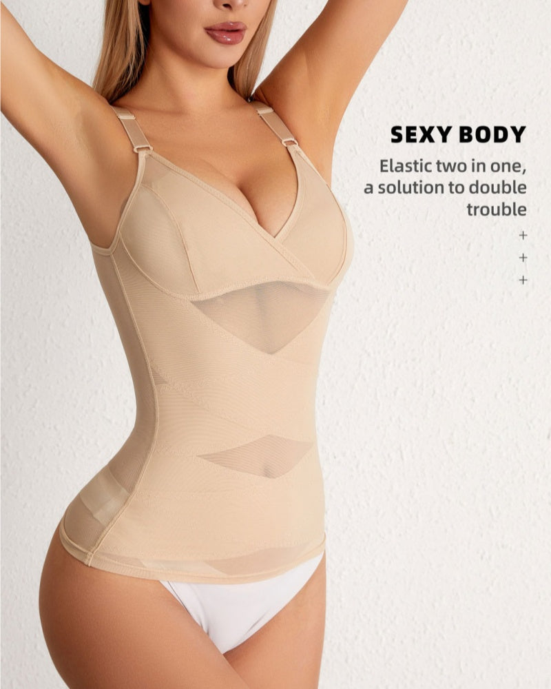 Women Tummy Control Shapewear Compression Tanks Cami Tops V-Neck Camisoles with Built in Bra