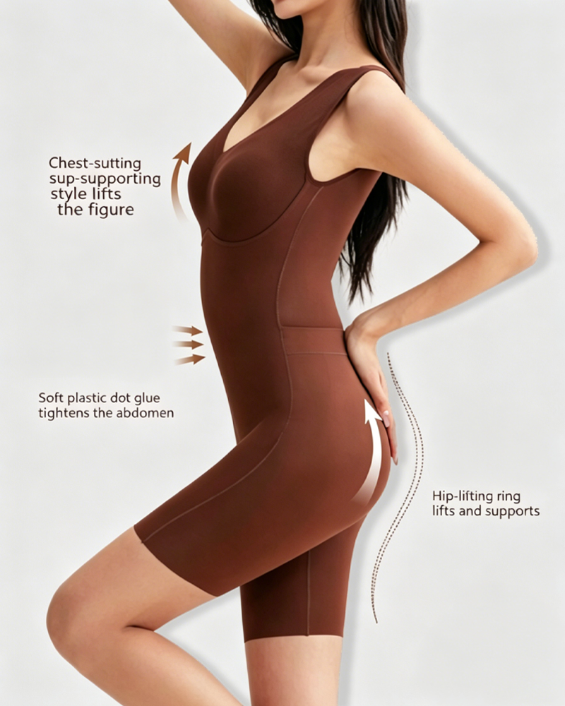 Seamless Back-Open One-Piece Shaping Bodysuit with Built-In Bra
