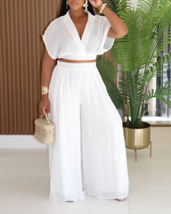 Casual Vacation Crop Top & Wide Leg Pants Set