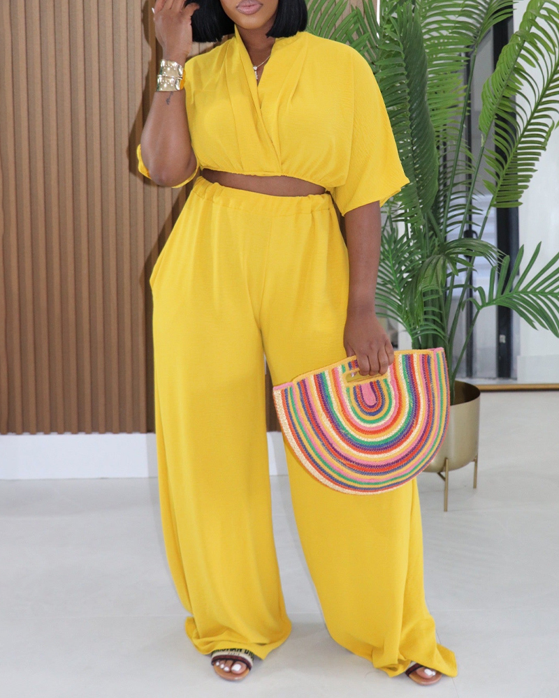 Casual Vacation Crop Top & Wide Leg Pants Set