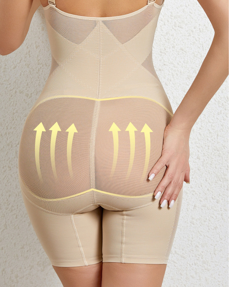 Crisscross Mesh V-Neck Shapewear Bodysuit