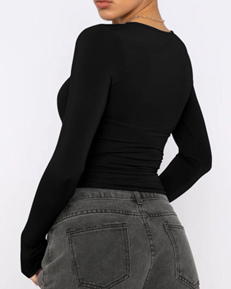 Solid Color Slim Fit Pullover Bottoming Shirt