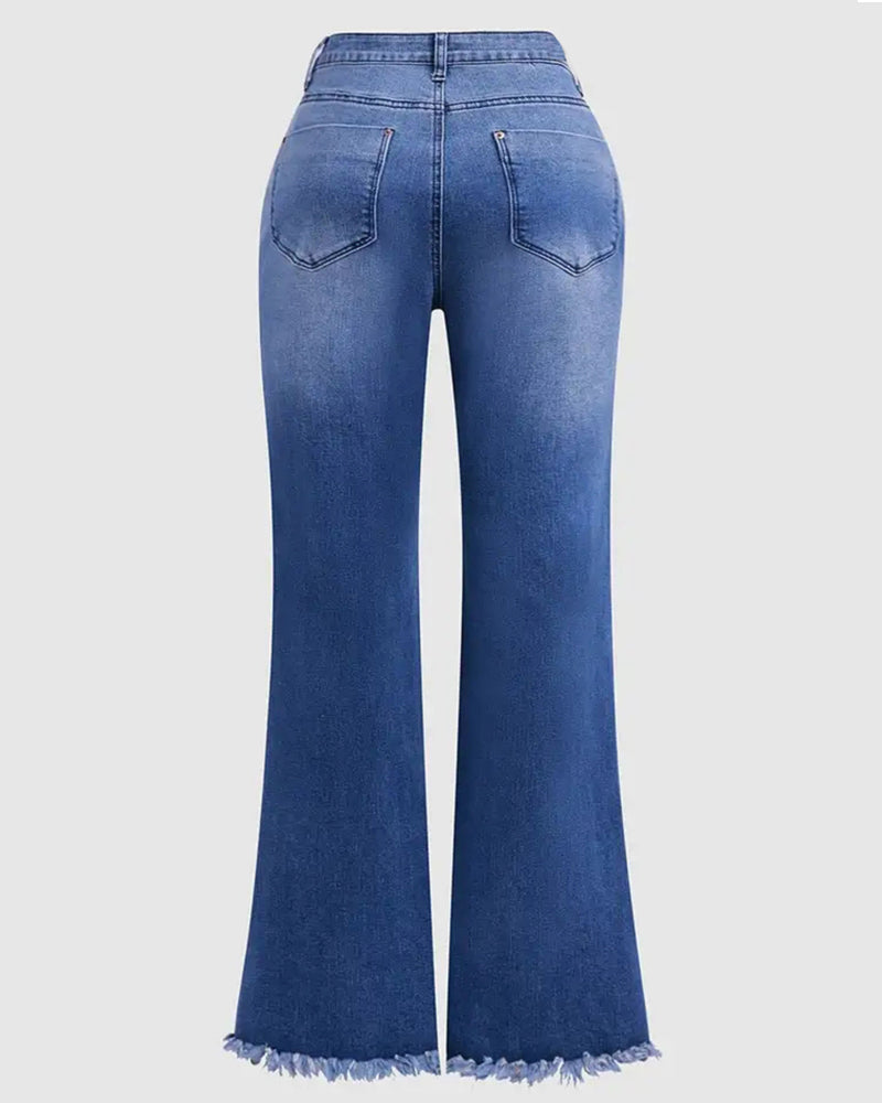High-Elastic Embroidered Flared Jeans